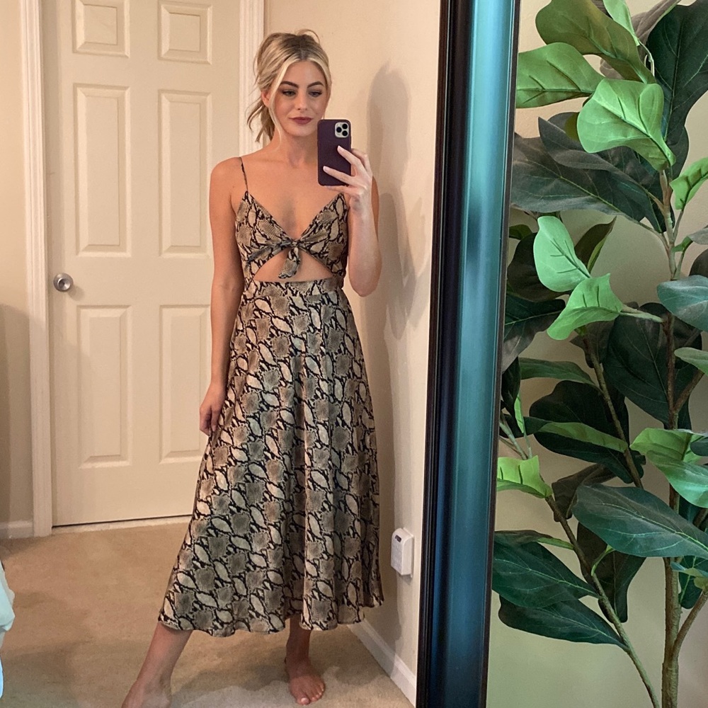 Silk Snake Print  Cut Out Dress